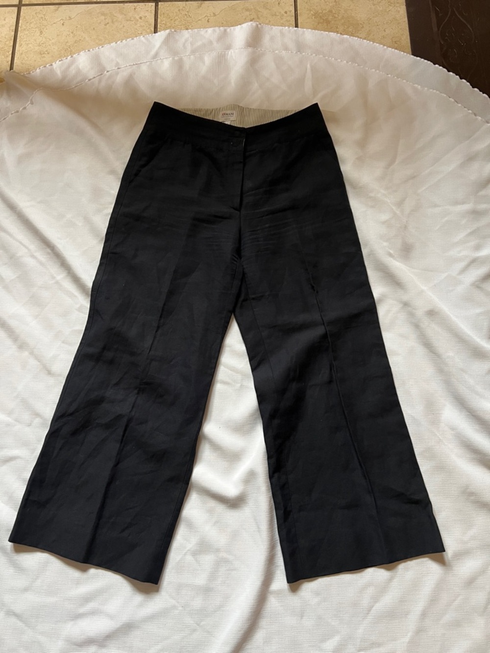 Armani Collezioni Navy and Cream Tailored Trousers
